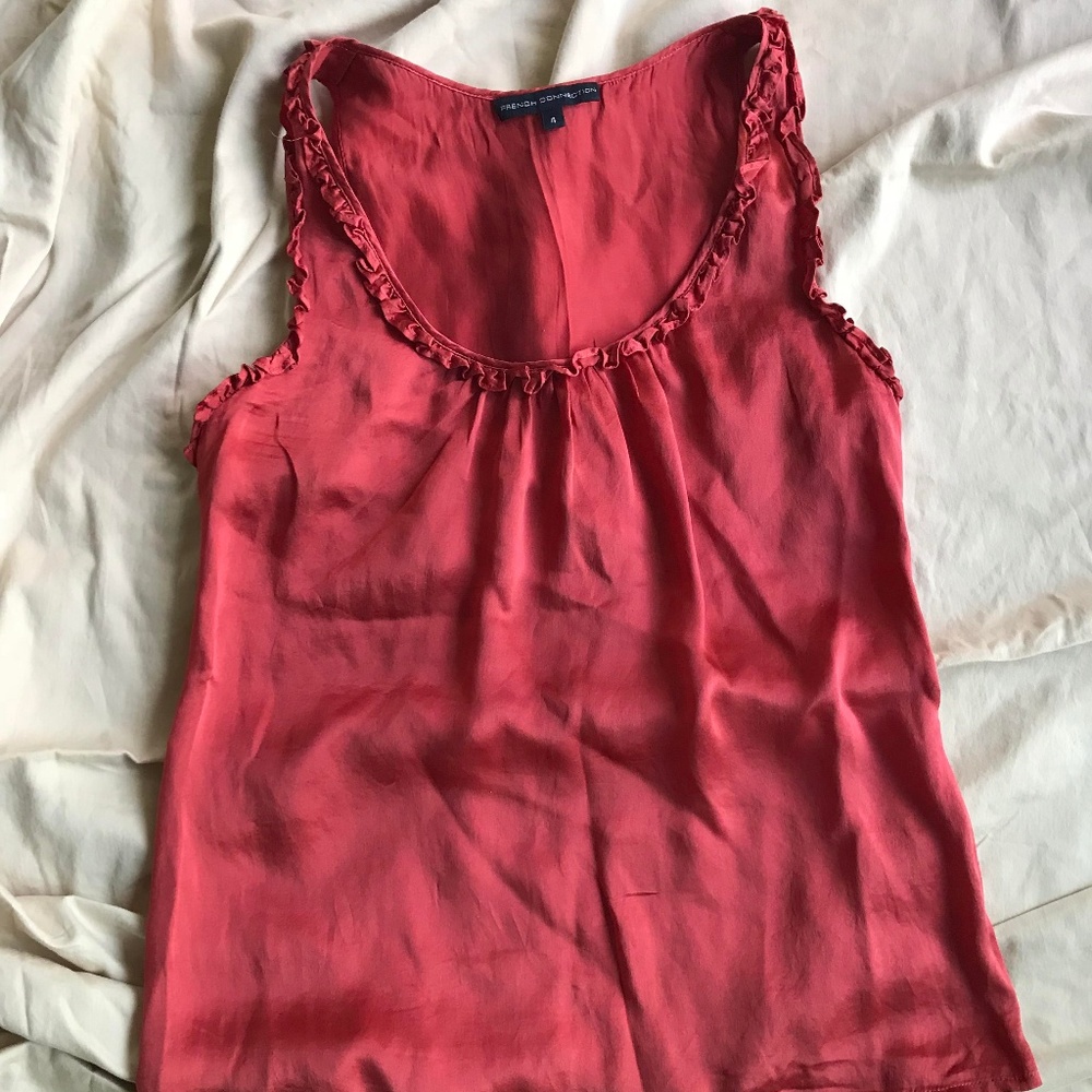 FCUK Cherry Ruffled Collar Tank